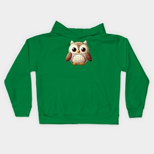 A cute owl in the style of a stitched toy Kids Hoodie